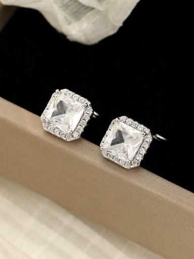 ES2459 platinum 925 Sterling Silver Cubic Zirconia Square Dainty Stud Earring