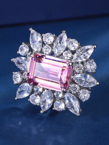 Pink Diamond Ring Brass Natural Stone Geometric Luxury Cocktail Ring