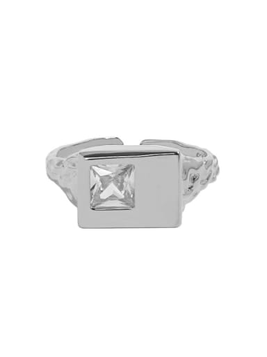 White gold [No. 13 adjustable] 925 Sterling Silver Cubic Zirconia Geometric Vintage Band Ring