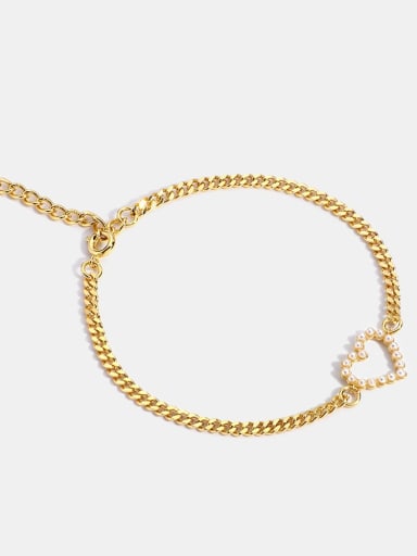 Brass Imitation Pearl Heart Minimalist Link Bracelet