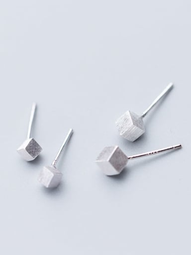 925 Sterling Silver smooth Square Minimalist Stud Earring