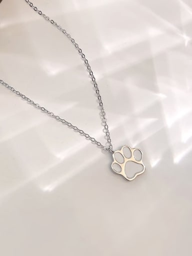 NS927 1 [White Platinum Plating] 925 Sterling Silver Enamel Cat Minimalist Necklace