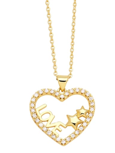 B Brass Cubic Zirconia Heart Hip Hop Necklace