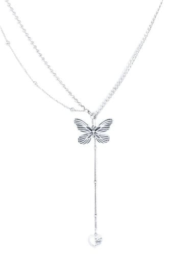 925 Sterling Silver Butterfly Vintage Tassel Lariat Necklace