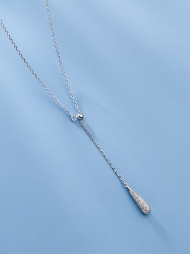 925 Sterling Silver Cubic Zirconia Water Drop Minimalist Tassel Necklace