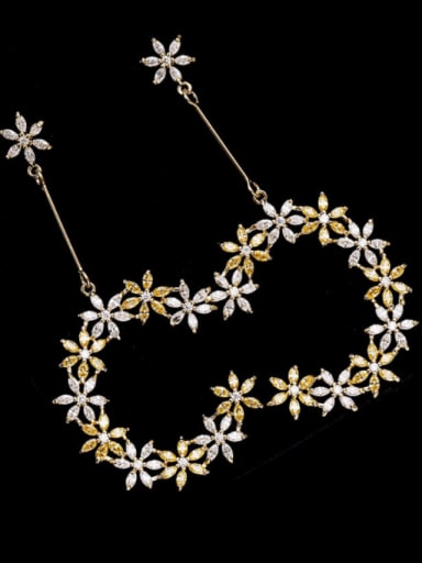 Brass Cubic Zirconia Flower Trend Drop Earring