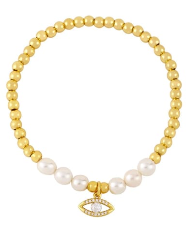 B Brass Imitation Pearl Heart Vintage Beaded Bracelet