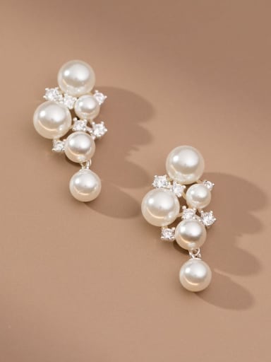 925 Sterling Silver Imitation Pearl Friut Grape Minimalist Stud Earring