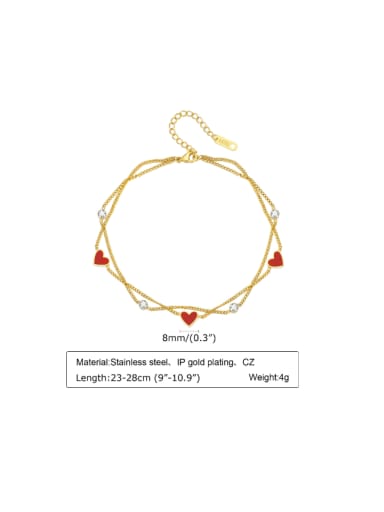 Red Stainless steel Enamel Heart Minimalist   Double layer Anklet
