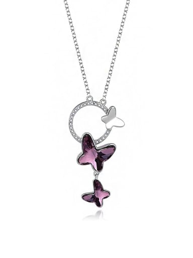 JYXZ 056 (Violet) 925 Sterling Silver Austrian Crystal Butterfly Classic Necklace
