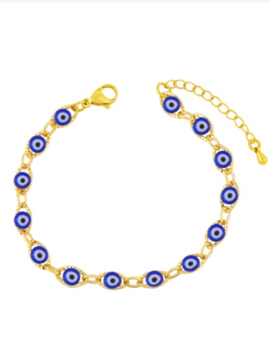 blue Brass Enamel Evil Eye Hip Hop Link Bracelet
