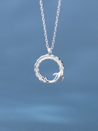 925 Sterling Silver Hollow Round Dolphin Cute Pendant Necklace