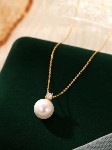 NS1078 Gold 925 Sterling Silver Imitation Pearl Geometric Minimalist Necklace