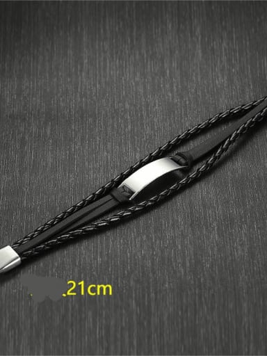 Steel bend Black PU, 21cm long Stainless steel Leather Geometric Hip Hop Bracelet
