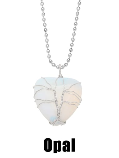 Opal Brass Natural Stone Heart Vintage Necklace