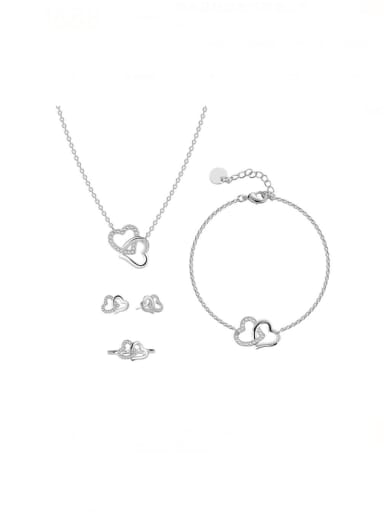 Brass Cubic Zirconia  Minimalist Heart Ring Earring Bangle And Necklace Set