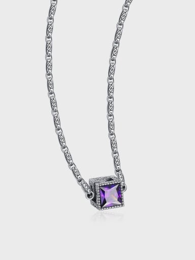 925 Sterling Silver Cubic Zirconia Square Vintage Necklace