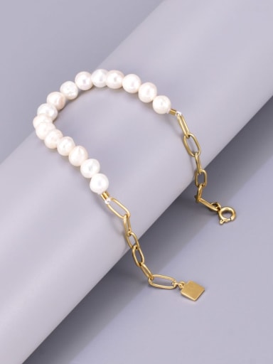 18K Gold Bracelet Freshwater Pearl Titanium Steel Imitation Pearl Heart Minimalist Beaded Necklace