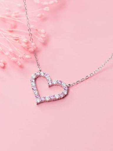 925 Sterling Silver  Fashion Diamond Hollow Heart Shape Necklace