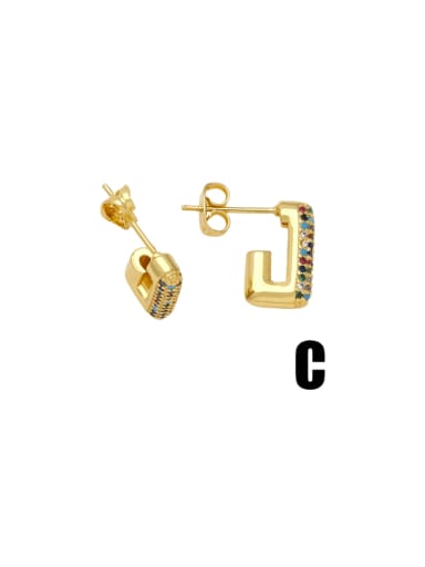 C   Color Brass Cubic Zirconia Geometric Hip Hop Stud Earring