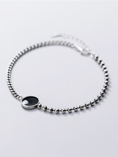 custom 925 Sterling Silver Acrylic  Asymmetrical round black beads Anklet