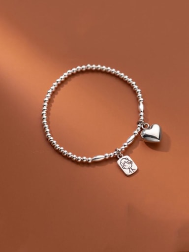 925 Sterling Silver Bead Heart Minimalist Beaded Bracelet