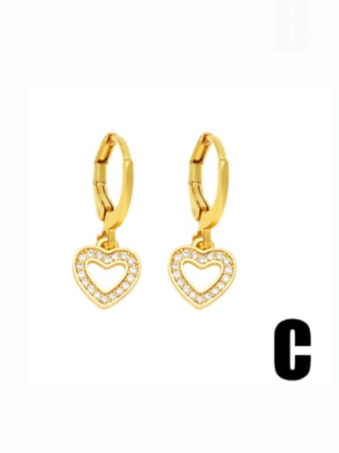 C Brass Cubic Zirconia Heart Minimalist Huggie Earring