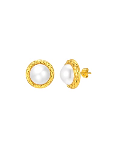 Brass Imitation Pearl Round Minimalist Stud Earring