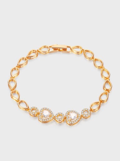 Brass Cubic Zirconia Heart Dainty Hollow Chain Bracelet