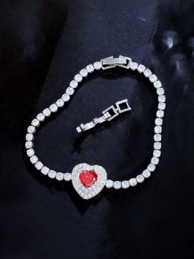 red Brass Cubic Zirconia Heart Luxury Bracelet