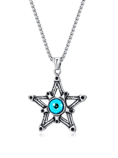 Titanium Steel Evil Eye Vintage Pentagram Pendant Necklace