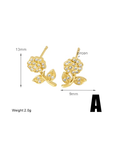 Brass Cubic Zirconia Flower Trend Stud Earring