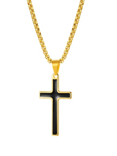 [golden black pendant  chain 3*55cm] Titanium Steel Enamel Cross Hip Hop Necklace