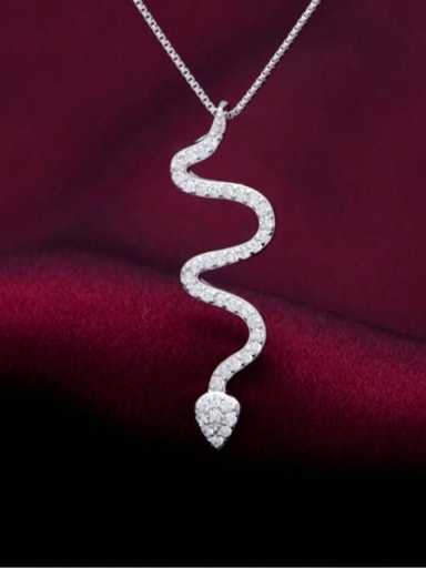 925 Sterling Silver Cubic Zirconia Snake Minimalist Necklace