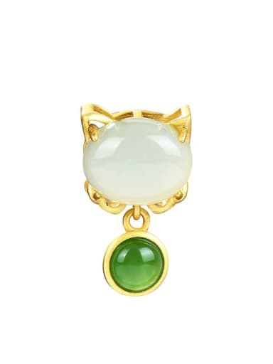 925 Sterling Silver  Cute Jade  Cat Pendant