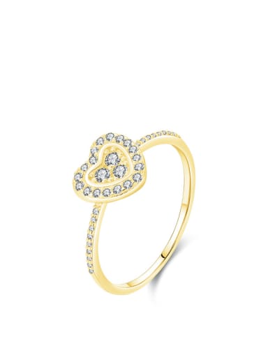 golden 925 Sterling Silver Cubic Zirconia Heart Dainty Band Ring