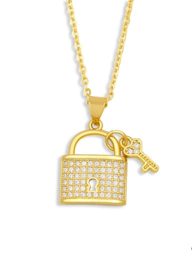 Brass Cubic Zirconia Key Minimalist Necklace