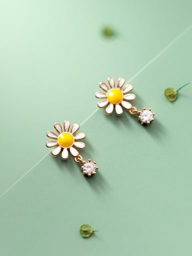 925 Sterling Silver Enamel Flower Minimalist Drop Earring