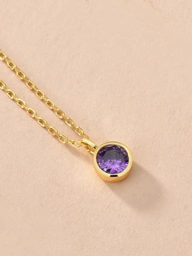 Medium purple blue 925 Sterling Silver Rhinestone Geometric Minimalist Necklace