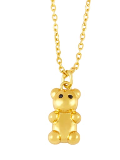 D Brass Icon Cute Little bear leopard head Pendant Necklace