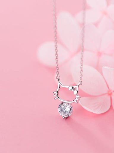 925 Sterling Silver Cubic Zirconia Fashion Cute Hollow Cat Necklace