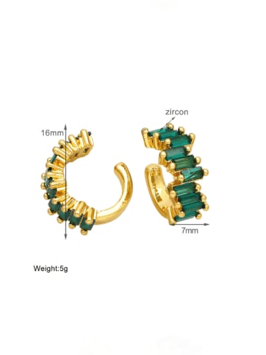 green Brass Cubic Zirconia Geometric Hip Hop Stud Earring
