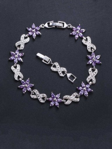 purple Brass Cubic Zirconia Flower Luxury Bracelet