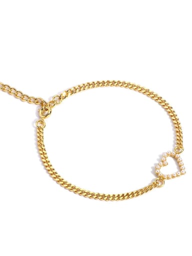 Golden love pearl bracelet Brass Imitation Pearl Heart Minimalist Link Bracelet