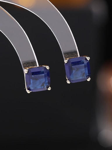 blue Brass Cubic Zirconia Square Luxury Stud Earring