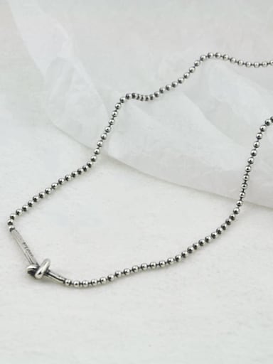 Vintage Sterling Silver With Antique Silver Plated Fashion Round Beads Necklaces