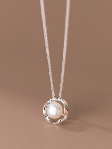 925 Sterling Silver Imitation Pearl Geometric Minimalist Necklace