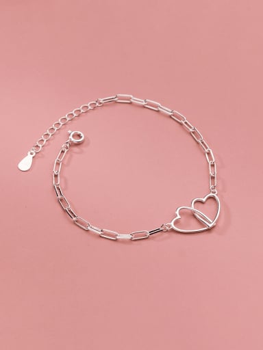 925 Sterling Silver Hollow Heart Minimalist Link Bracelet