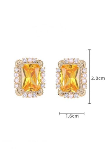 yellow Brass Cubic Zirconia Geometric Luxury Stud Earring