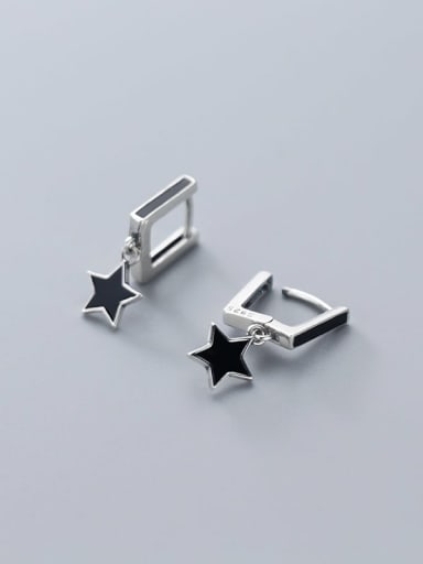 925 Sterling Silver Black Enamel Geometric Minimalist Stud Earring